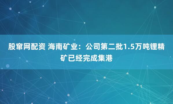 股窜网配资 海南矿业：公司第二批1.5万吨锂精矿已经完成集港